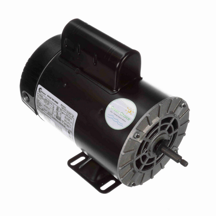 Century's 3.0HP Pump Motor features a black electric motor with a metallic front housing and a label attached to the side, incorporating a high-speed cap start design.