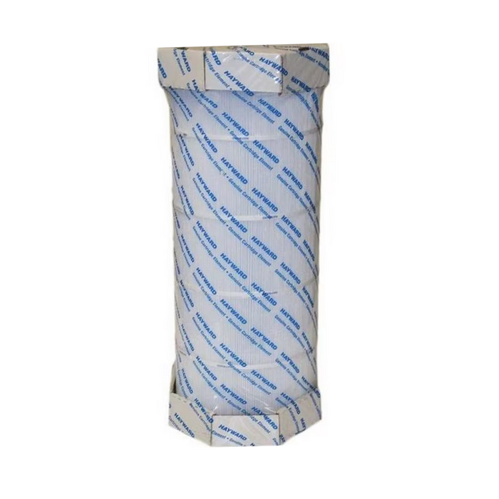 A cylindrical mattress compressed and packaged in blue and white wrapping, akin to the compact design of a Hayward CCX1500RE Filter Cartridge, 150 Sq Ft, CC1500 Xstream by Hayward.
