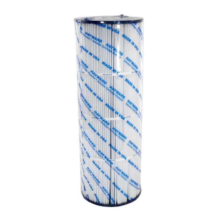 The Hayward CX500RE Filter Cartridge, 50 Sq Ft, C500, StarClear Blue features a cylindrical white design with blue "Hayward" text in a repeating diagonal pattern, optimized for extended filtration cycles and enhanced hydraulic efficiency.