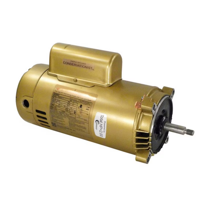 A gold Hayward 2.0HP Motor SPX1615Z1M for Super II, Super Pumps, and MaxFlo shines on a white background, symbolizing the dependable power synonymous with a Hayward Super Pump.