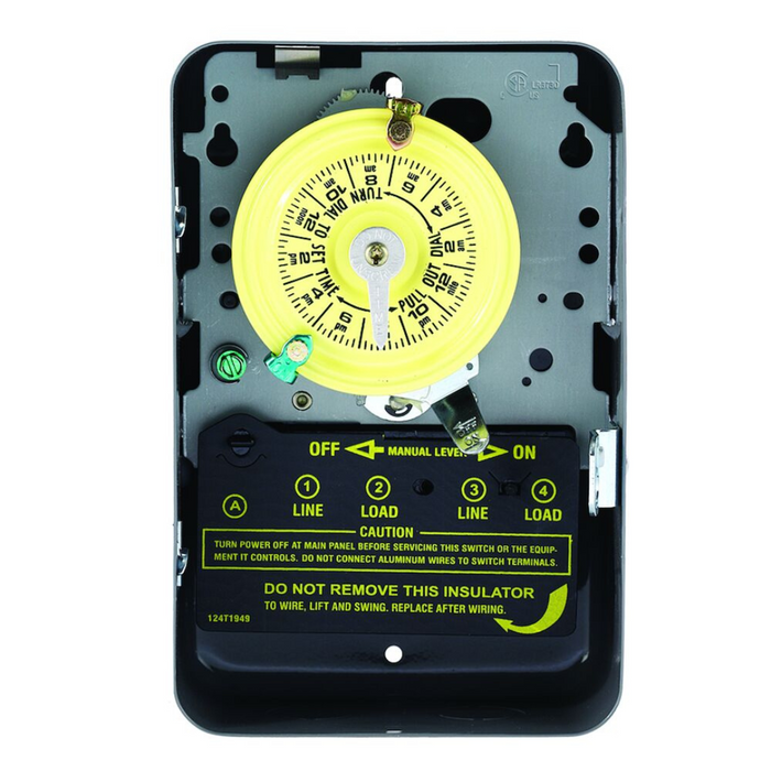 Intermatic T104 24-Hour Mechanical Time Switch, 208-277 VAC, 60Hz, DPST, Indoor Metal Enclosure, 1 Hour Interval