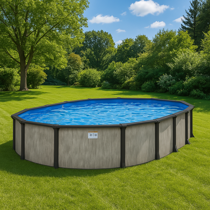 52" Lagoon Luxe Oval HYBRID Resin/Steel Pool Kit with Skimmer & Liner - 8" Rails
