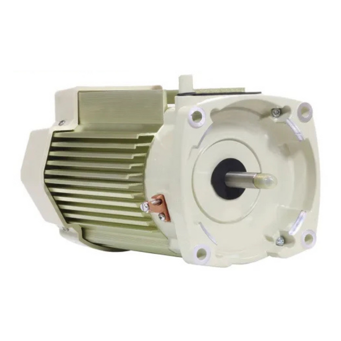 The Pentair Pool 1.5HP SuperFlo VST Almond Tan TEFC Pump Motor 356286S, designed for pool pumps, showcases advanced technology with its grooved metal casing and exposed shaft on one end.