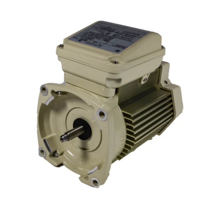 A beige Pentair Pool 1.5HP Motor, featuring a square terminal box on top and a visible front shaft, is ideal for systems compatible with the WhisperFlo and SuperFlo pumps, such as the Pentair 354823S.