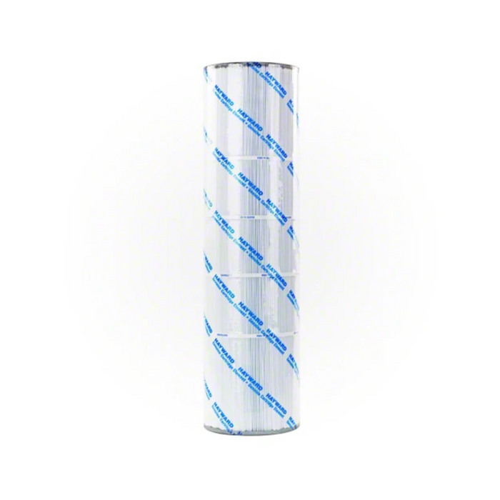 A vertical roll of clear plastic wrap with blue text and branding on the outer wrap, perfect for keeping your Hayward CX880XRE Filter Cartridge, 106 Sq Ft, C4000 Super Star-Clear, C4020/C4025/C4030 SwimClear clean and protected.