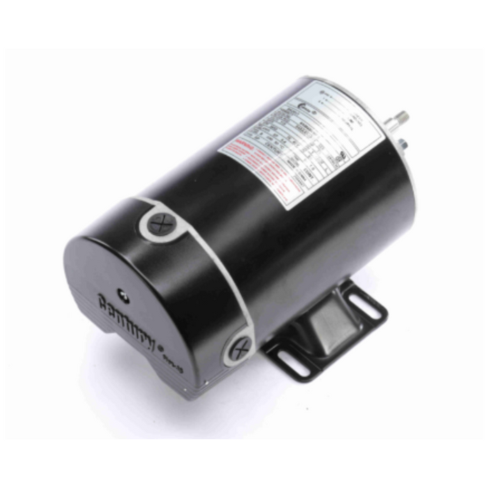 The Century 3/4HP Pump Motor 1 Ph 115V 48Y BN24V1 is elegantly showcased on a white background, complete with a label and mounting bracket. This sleek black electric motor from Century features a stainless steel shaft and sealed ball bearings, delivering reliable performance at 3450 rpm.
