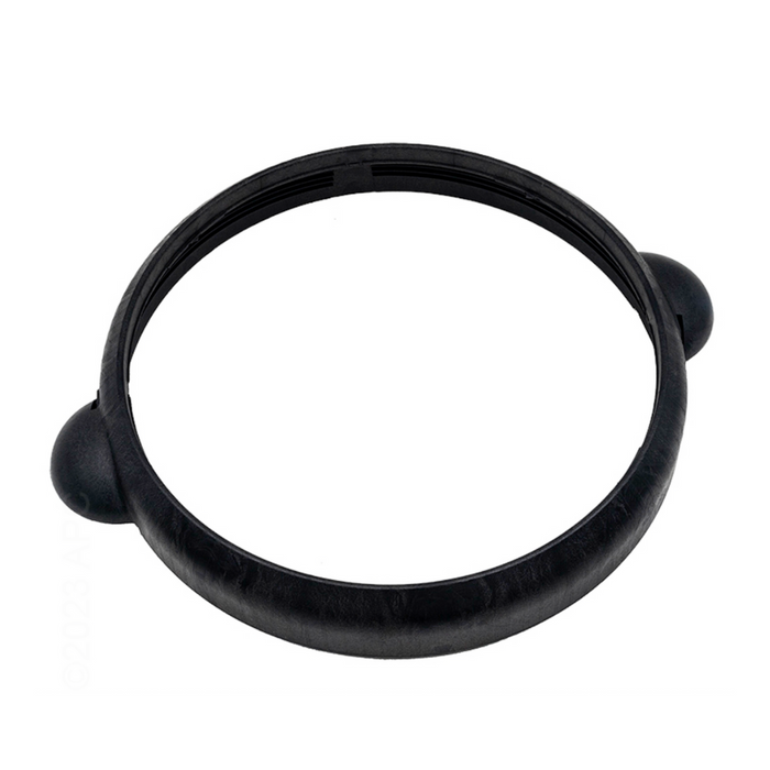 Black circular plastic gasket with two protruding knobs on opposite sides, isolated on a white background, designed to integrate seamlessly with the Hayward CCX1000D XStream Cartridge Filter Lock Ring Assembly with 2 Safety Clips by Hayward.