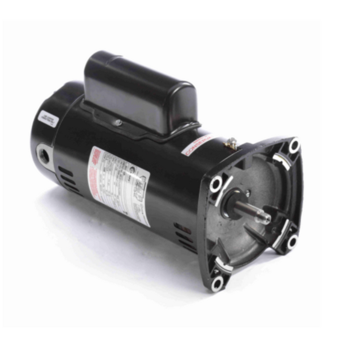 The Century 1.0HP Pump Motor by Century, model SQS1102R, in black with visible labels and mounting brackets, is displayed on a white background and features an open dripproof design for enhanced airflow.