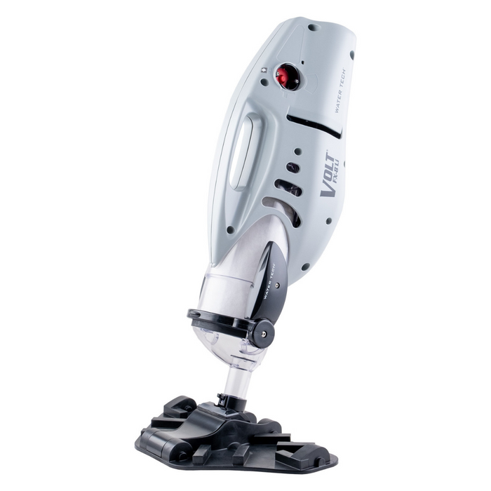 Introducing the Water Tech 34000KL Volt FX-8 Li Cordless Vacuum, a highly advanced cleaning device with a modern, streamlined design and a rechargeable battery system, featuring various mechanical components for efficient operation.