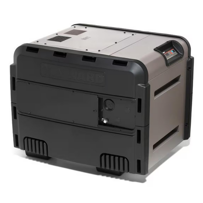 The Hayward 250K BTU H-Series Natural Gas Heater with Cupro Nickel design comes in a rectangular shape featuring a control panel on the side, ensuring energy efficiency for any task while offering low NOx emissions.