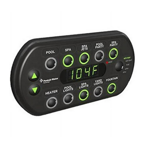 The black Pentair IntelliCenter SpaCommand 10 Ten-Function Spa-Side Remote Control from Pentair Pool displays the temperature as 104°F, featuring multiple buttons for various functions, all easily managed through the remote.