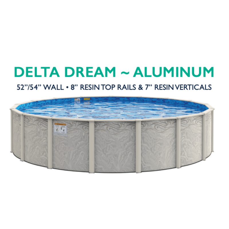 52"/54"H Delta Dream Round Aluminum Wall Pool Kit with Skimmer & Liner - Salt Friendly - 8" Rails – Vita Pool Supply