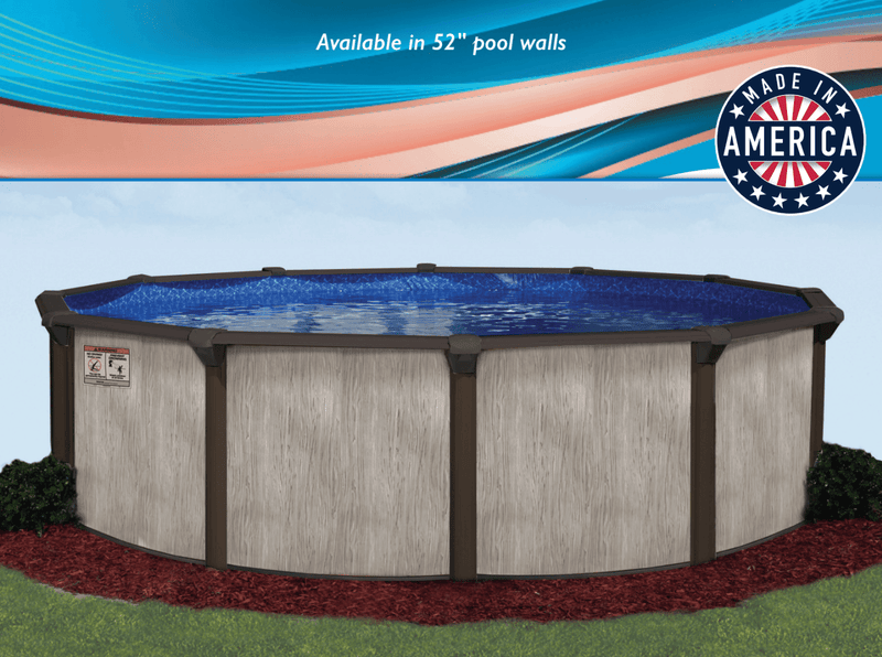 52"H Lagoon Luxe Round HYBRID Resin/Steel Pool Kit with Skimmer & Liner - 8" Rails – Vita Pool Supply