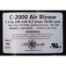 Label of an Air Supply 3220231 Comet 2000 C-2000 Air Blower detailing specifications and warnings. Black and white, "Air Supply of the Future" logo, made in Florida. Features super quiet blower technology and thermally protected motors for enhanced safety.