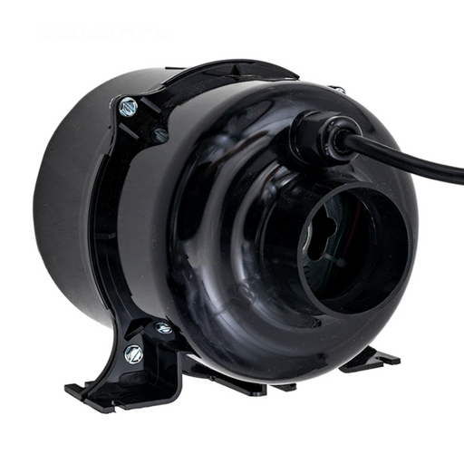 The Air Supply of the Future Ultra 9000 Spa Blower, available in various sizes and featuring a black electric motor with an attached power cable mounted on a base, ensures quiet performance.
