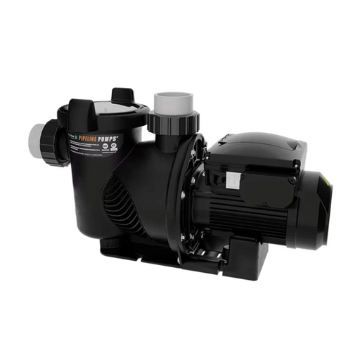 AquaStar Pool Products presents the AquaStar 3.0HP PLP300S Variable Speed Smart Pipeline Pump, a black swimming pool pump featuring visible motor and pipe connections, optimized for efficient energy consumption against a white background.