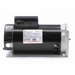 Against the white background, the Century 2.0HP Pump Motor 1 Ph 230/115V 56Y B2859, featuring a sleek black and silver design with a stainless steel shaft, stands out by offering reliable performance with its thermally protected design.