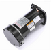 A Century HSQ125 Centurion PRO Pump Motor, featuring a 1.25 HP motor with multiple labels indicating specifications and warnings, equipped with a stainless steel shaft and triple seal protection, is displayed lying on its side against a white background.