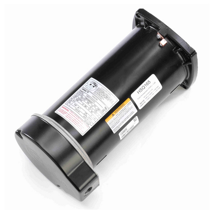 The Century 1.65HP Pump Motor, branded under Century, is black with a cylindrical design featuring labeled components and sealed bearings offering Triple Seal Protection. It includes visible connectors at the top end to ensure efficient and secure performance when operated on single-phase 230/115V power with a 48Y frame type.
