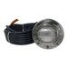 Pentair Pool's 100' 120V 28W Multi Color IntelliBrite Architectural Spa Light features a sleek round metal design with a coiled black cable, making it an ideal choice for those looking for energy-efficient pool lighting solutions.