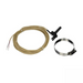 Beige cable with black connector, exposed wires at one end, and adjacent metal clamp with a screw adjustment, compatible with the Hayward GLX-PC-12-KIT Temperature Sensor Kit featuring a 15-foot lead and hose clamp.
