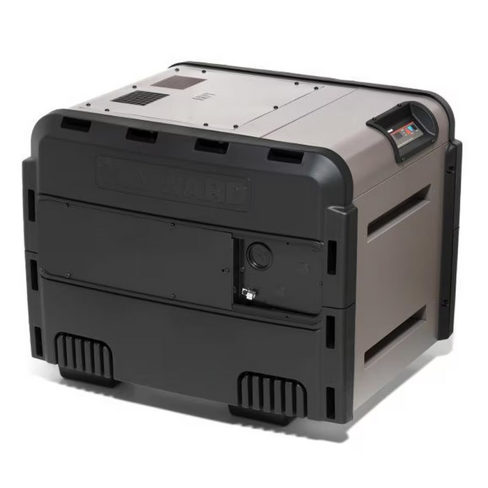 The Hayward W3H400FDN H-Series Natural Gas Heater 400K BTU Low NOx is a large, industrial outdoor generator with a black and grey casing and multiple vents, designed to offer low NOx emissions.