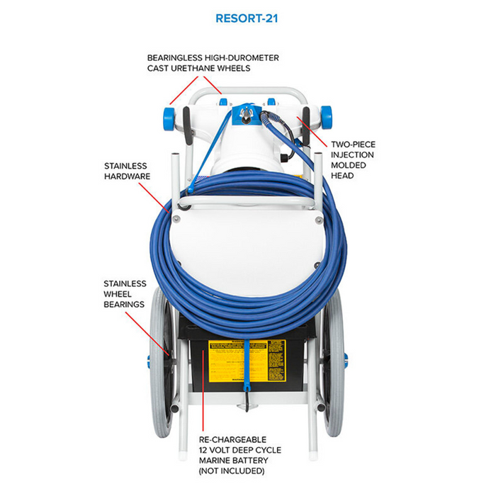 Hammerhead Resort-21 Pool Vacuum Cleaner – 21" Head, 60' Cord, Charger (No Battery)