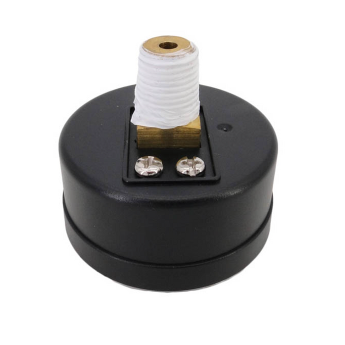 Black plastic and brass plumbing part with thread seal tape, likely used as an adapter or connector, compatible with the Hayward ECX2709A1 Pressure Gauge by Hayward.