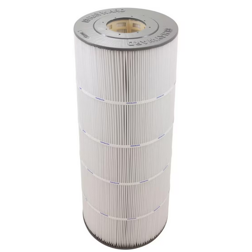 An 87 sq ft Hayward CX591XREPAK4 Filter Cartridge, designed for the C7030 SwimClear and available in a 4-pack, features a tall cylindrical shape with horizontal pleats and a circular opening at the top to ensure optimized hydraulic efficiency and effective debris removal.