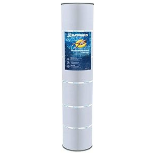 A tall, cylindrical Hayward CX880XRE Filter Cartridge with a blue label featuring a pool and a fish image. Perfect for maintaining your C4000 Super Star-Clear and C4020/C4025/C4030 SwimClear Filters in top condition.
