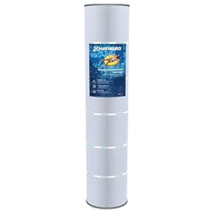 A tall, cylindrical Hayward CX880XRE Filter Cartridge with a blue label featuring a pool and a fish image. Perfect for maintaining your C4000 Super Star-Clear and C4020/C4025/C4030 SwimClear Filters in top condition.