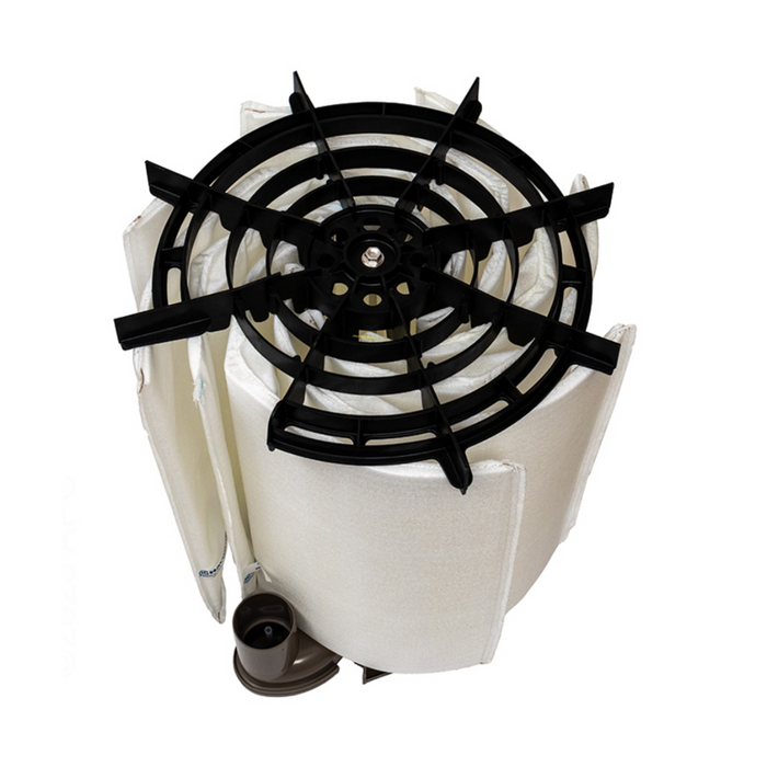 Top view of a Hayward pool filter assembly featuring a black plastic frame and white fabric elements, specifically the Hayward DEX3600DC Grid Assembly with a capacity of 36 SQ.FT., designed for pool or spa systems.