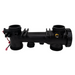 A black plastic piping component with multiple openings and connectors, probably used in plumbing or heating systems like the Hayward FDXLFHA1930 H-Series Front Header Assembly for Universal H-Series pool heaters.