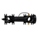 Hayward FDXLFHA1930 H-Series Front Header Assembly in a sleek black cylindrical design features connectors and wires, shown against a white background, compatible with Universal H-Series pool heaters for seamless integration.