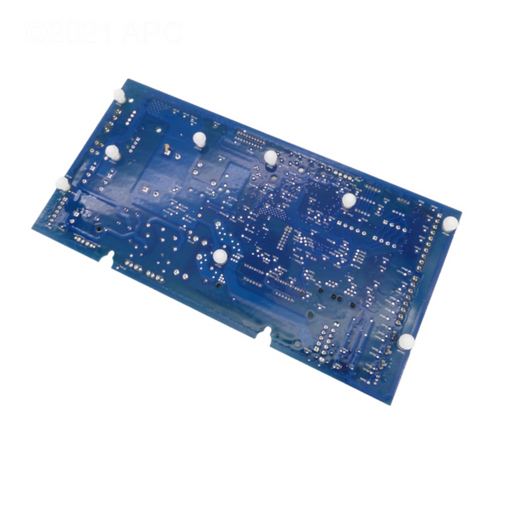 Blue printed circuit board (PCB) with various electronic components and connectors, branded as the Hayward HLX-PCB-MAIN Main Control Board OmniLogic, mounted on a white background.