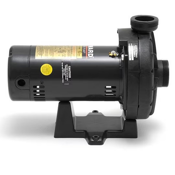 A Hayward W36060 3/4 HP Booster Pump, mounted on a stand, with black housing and yellow labeling, designed for energy-efficient water circulation and filtration for pressure side cleaners.