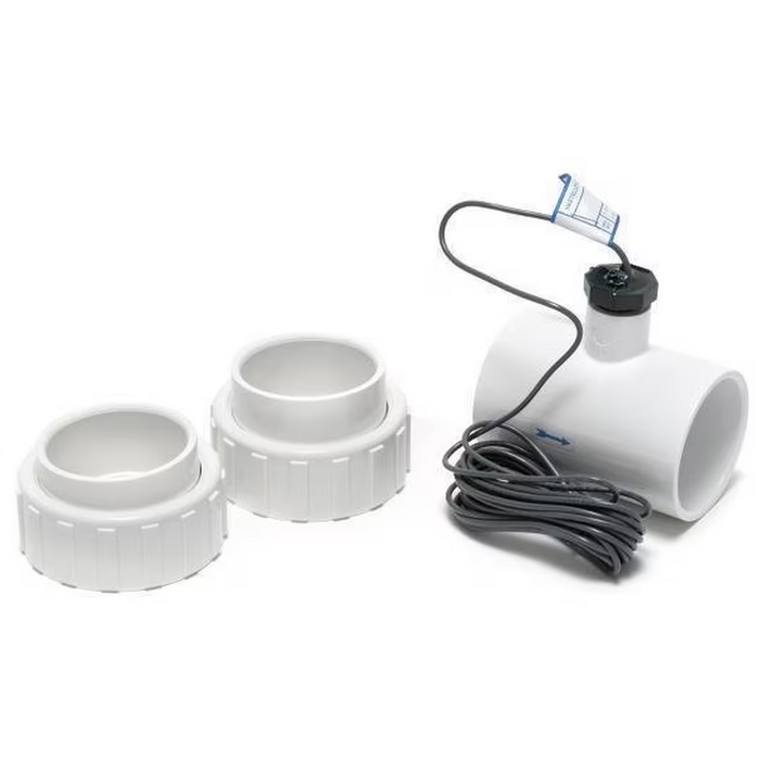 This kit includes a white PVC plumbing tee fitting, two large nuts, and a connected black wire with a blue tag—designed for compatibility with an in-ground chlorine generator such as the Hayward W3AQR15 AquaRite Salt Chlorine Generator Cell Kit (for 40K gallon pools) from Hayward.