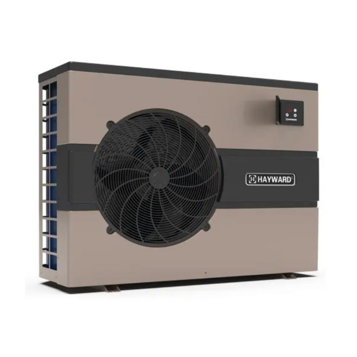 A rectangular Hayward W3HP50HA2 HeatPro Heat/Cool Pump for above-ground pools, featuring a large fan on the front and a control panel on the top right corner.