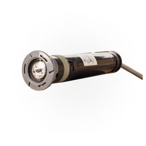 Close-up view of an industrial camera with a cylindrical body and a visible lens at the front, reminiscent of the Hayward W3LACUS11050 Colorlogic 320 Accent LED Pool Light 12V 50 Ft—perfectly blending functionality with aesthetics.