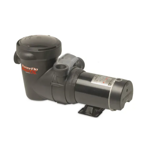 Black Hayward pump set against a light backdrop, branded "1.5HP Above Ground Single Speed PowerFlo Matrix Pump 115V W3SP1593," showcasing a cylindrical high-performance motor and compact design, perfect for above-ground pools.