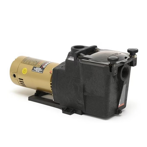 The Hayward W3SP2605X7 Super Pump 0.75HP Single Speed 208-230/115 features a clear lid with dual knobs atop a black base, designed for superior pump efficiency.