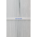 Close-up of a white pleated cartridge filter element featuring a horizontal band labeled "Hayward CX590RE Filter Cartridge, 181.25 Sq Ft, SwimClear C7000/C7020" in blue text.