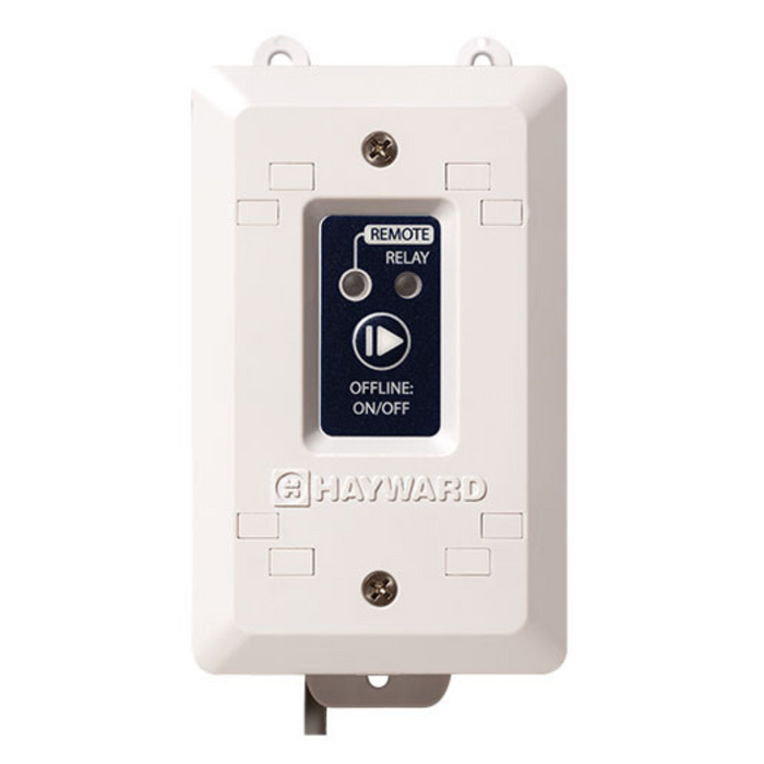 A white control switch featuring the "HAYWARD" logo, complete with options for remote relay, offline, and on/off. This Hayward HL485SPAKIT Omni Spa Kit with Relay and 2 Actuators is a perfect companion to your spa kit or Hayward OmniHub system.