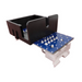 The Hayward HLX-PCB-TCELL T-Cell PCB Board, a black and blue electronic component with connectors and a white bracket for mounting, is ideal for Hayward's OMNILOGIC TCELL in-ground pool systems.