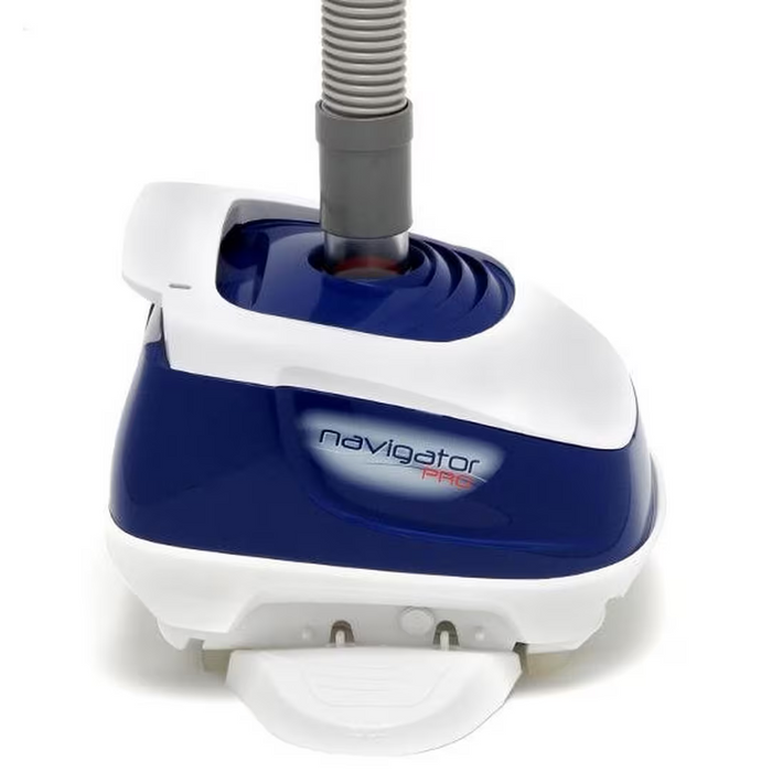 Hayward W3925ADV Navigator Pro automatic suction cleaner for vinyl pools by Hayward, in blue and white, displayed on a white background.
