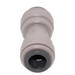 The John Guest PI0408S Straight Union Connector 1/4" - SINGLE, a gray plastic connector from the John Guest brand, features advanced push-fit technology and is displayed against a white background.