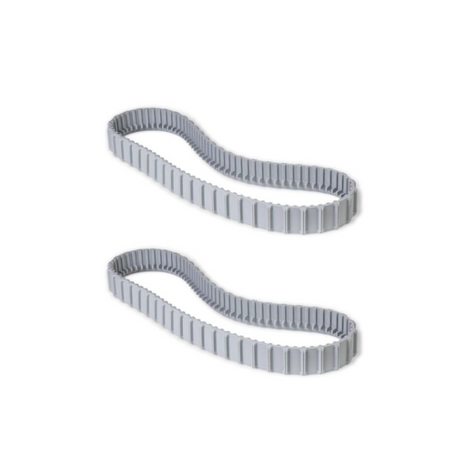 Two Maytronics Dolphin Grey Tracks 9983152-R2, ideal as replacement tracks for a Dolphin pool cleaner, are arranged in a parallel manner on a white background.