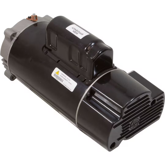 Nidec/U.S. Motors Nidec 2.25HP Single Speed Up-Rated Motor 56J Hayward AST225, featuring a black Aqua-Shield C-Face design with a rectangular labeled cover on top and side ventilation openings, shown against a white background for optimal pool performance.