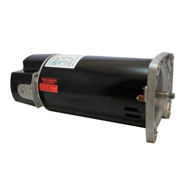 The Nidec/U.S. Motors Nidec .95HP Motor 115/230V C Face EFF 56J Full Rate AST095 is a black and silver electric motor with a cylindrical design and mounting plate, featuring AQUASHIELD MOTOR technology for efficient performance at THP 115/230.