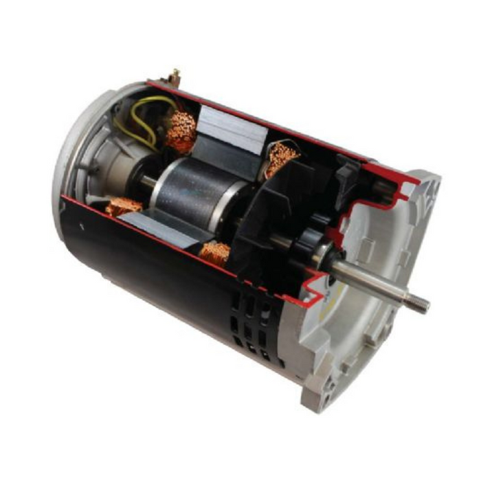 The cross-section of the Nidec/U.S. Motors .95HP Motor 115/230V C Face EFF 56J Full Rate AST095 reveals coils, rotor, and internal components, showcasing its advanced design for optimal performance.